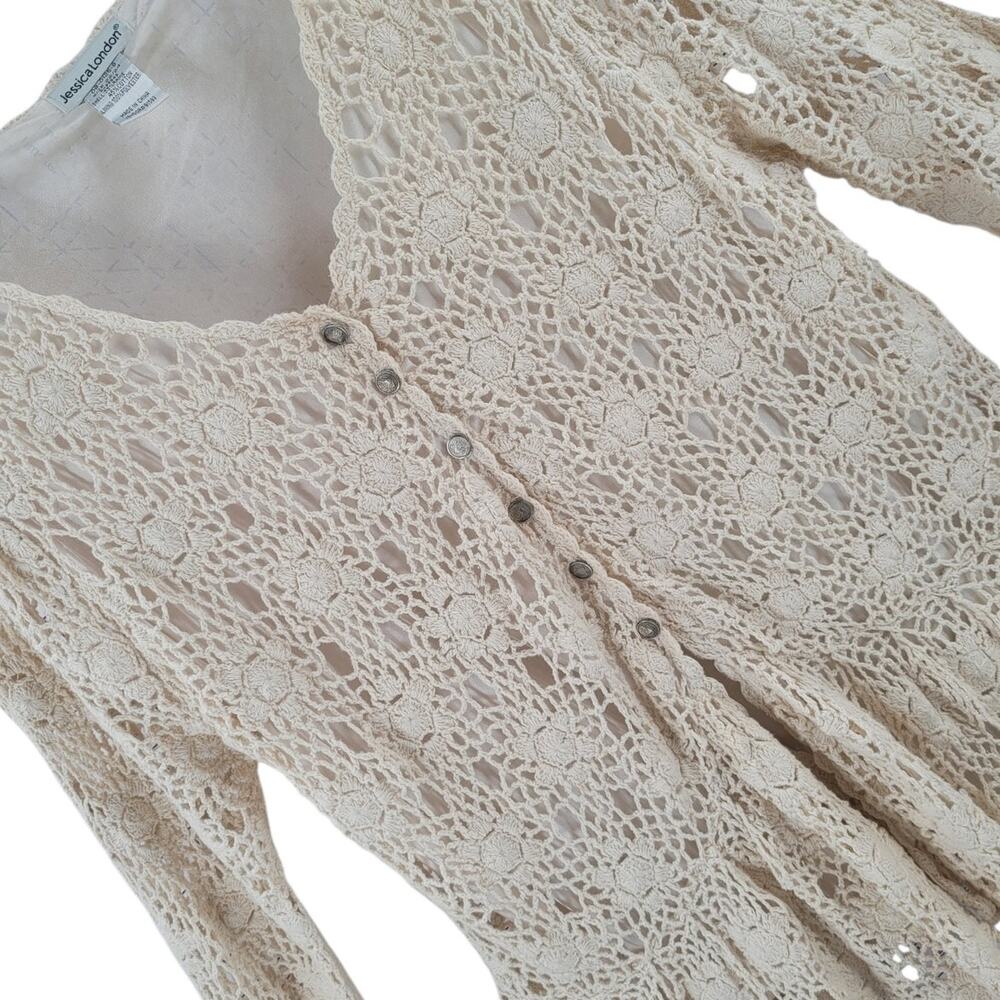 Jessica London Off White Crochet Cardigan Plus‎ Size Soft Girl Cozy Vintage
